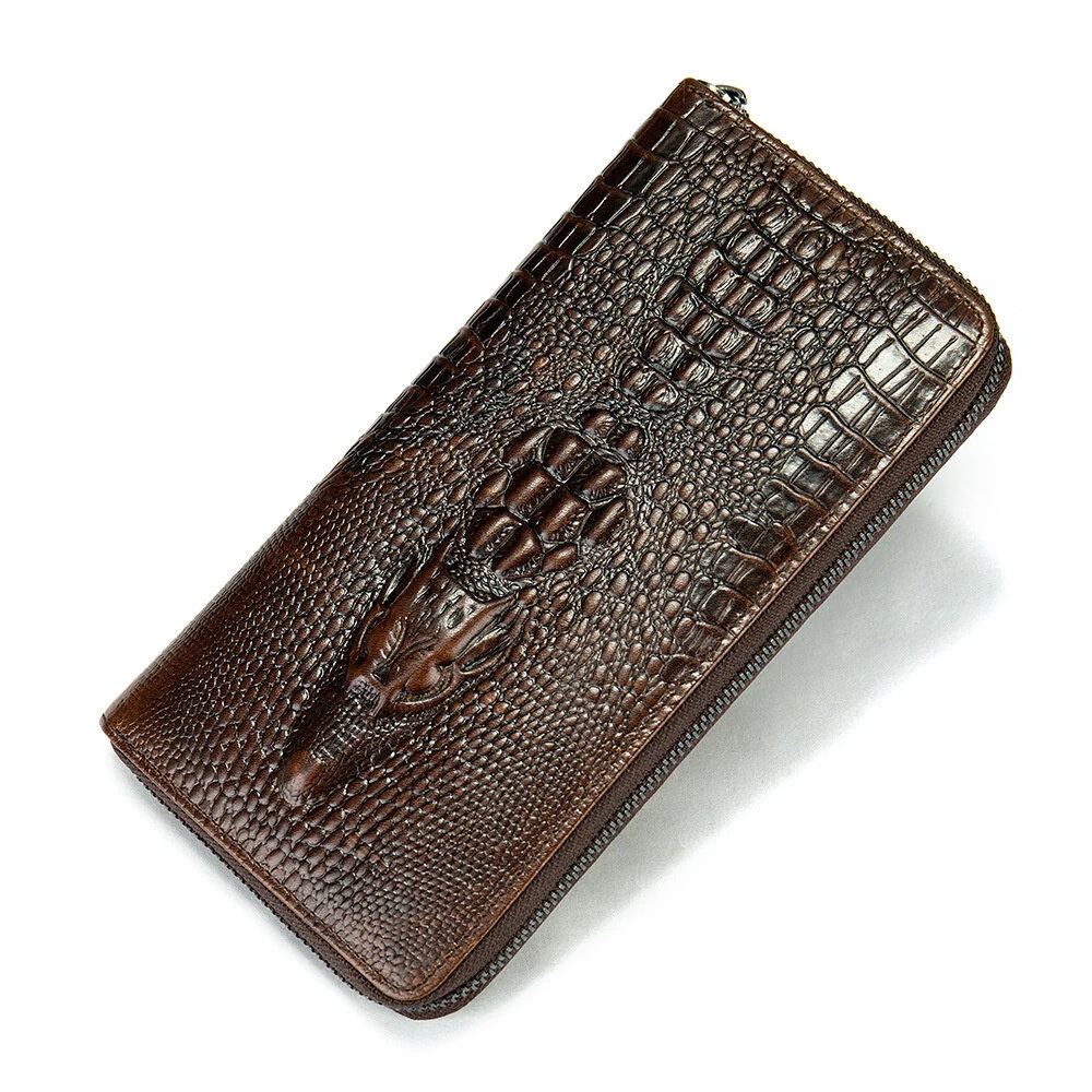 Ekphero Crocodile Print Men's Genuine Leather Wallet RFID Blocking Long Card Holder Purse Multi Card Slots Card Case Vintage Money Clip (image for) Ekphero Crocodile Print Men's Genuine Leather Wallet RFID Blocking Long Card Holder Purse Multi Card Slots Card Case Vintage Money Clip